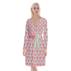 Retro 1880s Flowers Pattern 11 Long Sleeve Velvet Front Wrap Dress