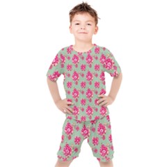 Retro 1880s Flowers Pattern 11 Kids  T-shirt And Shorts Set