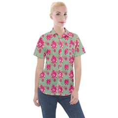 Retro 1880s Flowers Pattern 11 Women s Short Sleeve Pocket Shirt