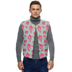 Retro 1880s Flowers Pattern 11 Men s Button Up Puffer Vest	