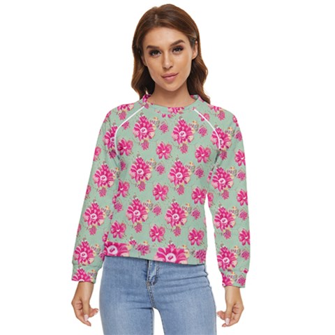 Retro 1880s Flowers Pattern 11 Women s Long Sleeve Raglan T-shirt by patterns123