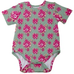 Retro 1880s Flowers Pattern 11 Baby Short Sleeve Bodysuit