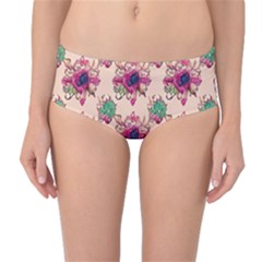 Retro 1880s Flowers Pattern 10 Mid-waist Bikini Bottoms by violetheavensky