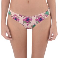 Retro 1880s Flowers Pattern 10 Reversible Hipster Bikini Bottoms