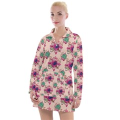 Retro 1880s Flowers Pattern 10 Women s Long Sleeve Casual Dress by violetheavensky