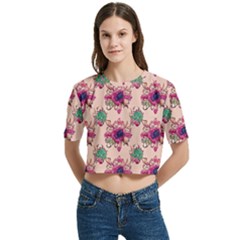 Retro 1880s Flowers Pattern 10 Women s Round Neck Short Sleeve Crop Top by violetheavensky