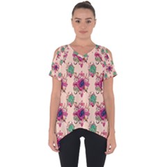 Retro 1880s Flowers Pattern 10 Cut Out Side Drop T-shirt