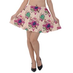 Retro 1880s Flowers Pattern 10 Velvet Skater Skirt