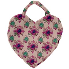 Retro 1880s Flowers Pattern 10 Giant Heart Shaped Tote