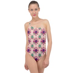 Retro 1880s Flowers Pattern 10 Classic One Shoulder Swimsuit