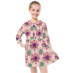 Retro 1880s Flowers Pattern 10 Kids  Quarter Sleeve Shirt Dress by violetheavensky