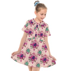 Retro 1880s Flowers Pattern 10 Kids  Short Sleeve Shirt Dress by patterns123