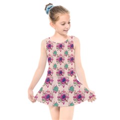 Retro 1880s Flowers Pattern 10 Kids  Skater Dress Swimsuit