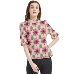 Retro 1880s Flowers Pattern 10 Frill Neck Blouse