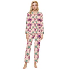 Retro 1880s Flowers Pattern 10 Womens  Long Sleeve Velvet Pocket Pajamas Set by patterns123