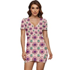 Retro 1880s Flowers Pattern 10 Low Cut Cap Sleeve Mini Dress