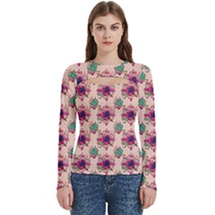 Retro 1880s Flowers Pattern 10 Women s Cut Out Long Sleeve T-shirt by violetheavensky