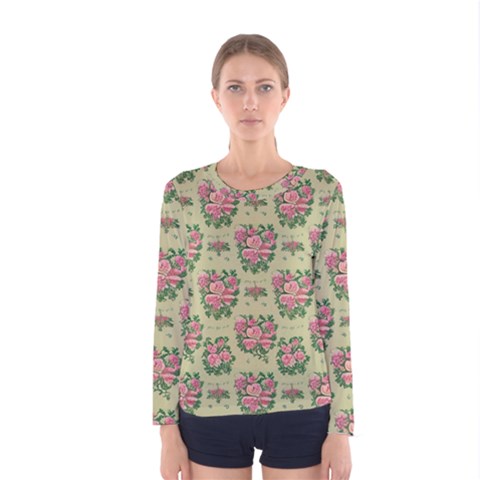 Retro 1880s Flowers Pattern 9 Women s Long Sleeve T-shirt by violetheavensky