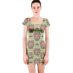 Retro 1880s Flowers Pattern 9 Short Sleeve Bodycon Dress