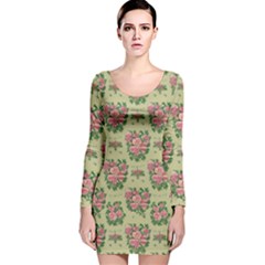 Retro 1880s Flowers Pattern 9 Long Sleeve Velvet Bodycon Dress