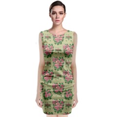 Retro 1880s Flowers Pattern 9 Classic Sleeveless Midi Dress