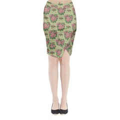 Retro 1880s Flowers Pattern 9 Midi Wrap Pencil Skirt