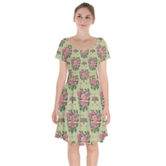 Retro 1880s Flowers Pattern 9 Short Sleeve Bardot Dress