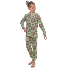 Retro 1880s Flowers Pattern 9 Kids  Long Sleeve Set 