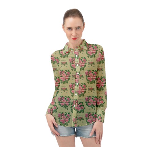 Retro 1880s Flowers Pattern 9 Long Sleeve Chiffon Shirt by patterns123