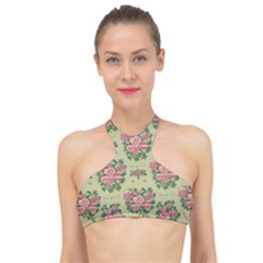 Retro 1880s Flowers Pattern 9 High Neck Bikini Top by patterns123