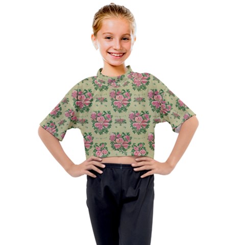 Retro 1880s Flowers Pattern 9 Kids Mock Neck T-shirt by patterns123