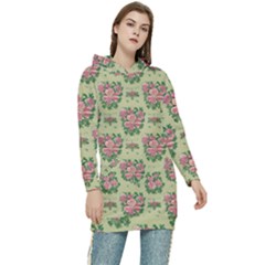 Retro 1880s Flowers Pattern 9 Women s Long Oversized Pullover Hoodie