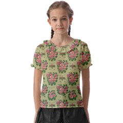 Retro 1880s Flowers Pattern 9 Kids  Frill Chiffon Blouse