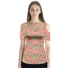 Retro 1880s Flowers Pattern 12 Butterfly Sleeve Cutout T-shirt 