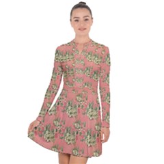 Retro 1880s Flowers Pattern 12 Long Sleeve Panel Dress