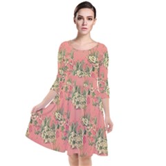 Retro 1880s Flowers Pattern 12 Quarter Sleeve Waist Band Dress