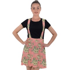 Retro 1880s Flowers Pattern 12 Velvet Suspender Skater Skirt