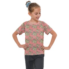 Retro 1880s Flowers Pattern 12 Kids  Mesh Piece T-shirt