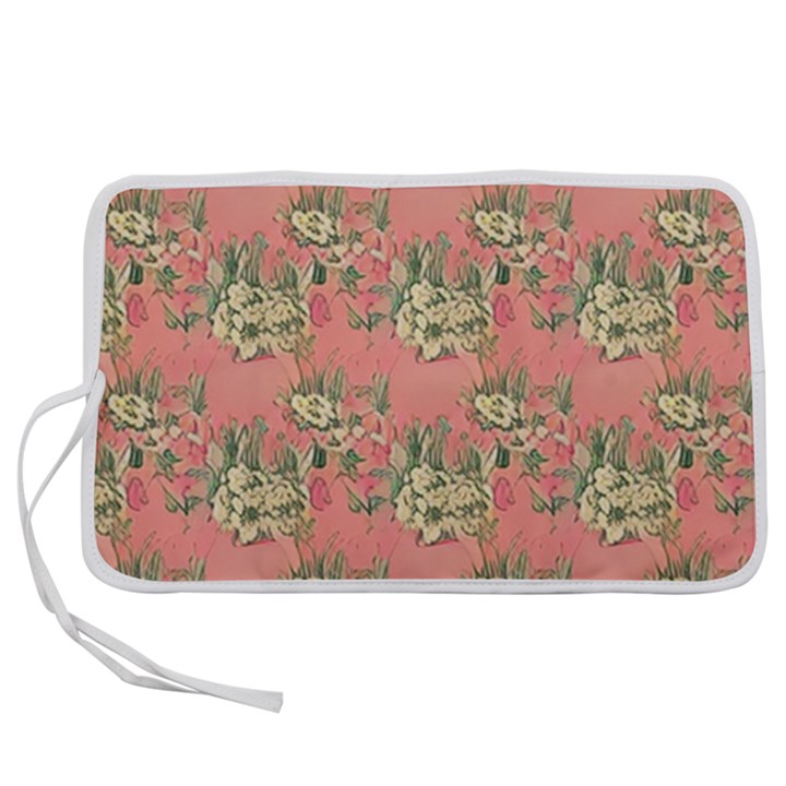 Retro 1880s Flowers Pattern 12 Pen Storage Case (L)