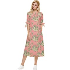 Retro 1880s Flowers Pattern 12 Bow Sleeve Chiffon Midi Dress