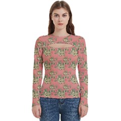 Retro 1880s Flowers Pattern 12 Women s Cut Out Long Sleeve T-shirt by violetheavensky