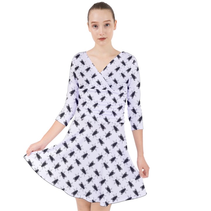 Fly Phot Motif Seamless Black And White Pattern Quarter Sleeve Front Wrap Dress