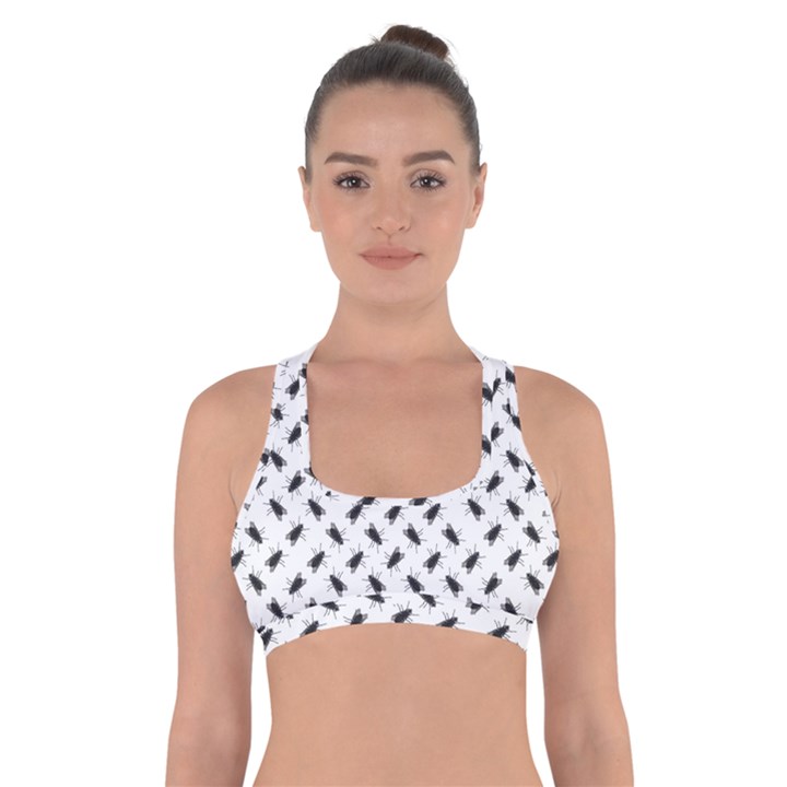 Fly Phot Motif Seamless Black And White Pattern Cross Back Sports Bra