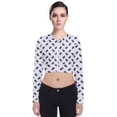 Fly Phot Motif Seamless Black And White Pattern Long Sleeve Zip Up Bomber Jacket