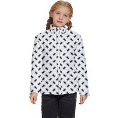 Fly Phot Motif Seamless Black And White Pattern Kids  Puffer Bubble Jacket Coat