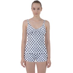 Fly Phot Motif Seamless Black And White Pattern Tie Front Two Piece Tankini