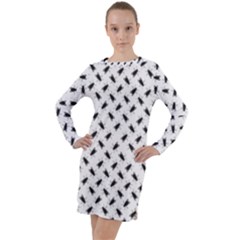 Fly Phot Motif Seamless Black And White Pattern Long Sleeve Hoodie Dress