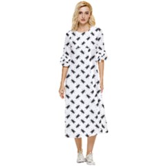 Fly Phot Motif Seamless Black And White Pattern Double Cuff Midi Dress by dflcprintsclothing