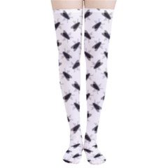 Fly Phot Motif Seamless Black And White Pattern Thigh High Stockings by dflcprintsclothing