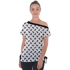 Fly Away In Black & White  Off Shoulder Tie-up T-shirt